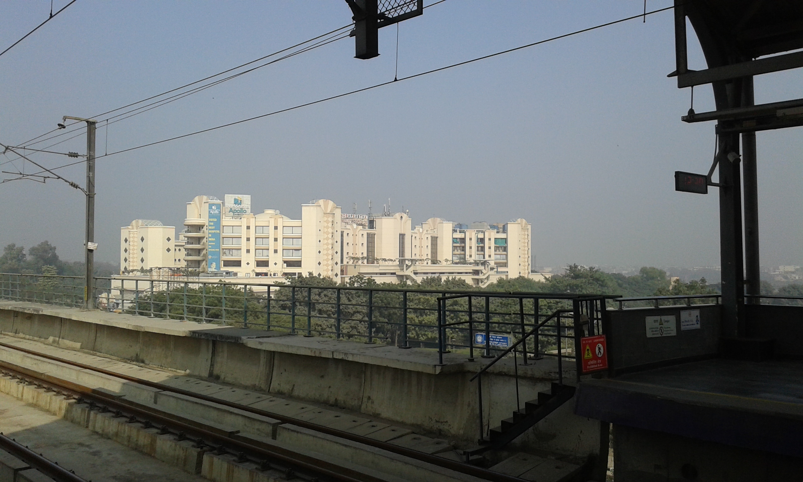 Apollo Hospital Delhi viewed from Jasola Metro Station